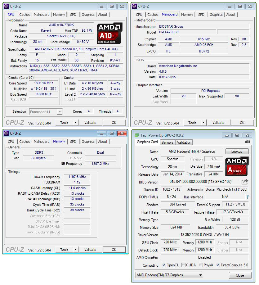 BIOSTAR A70U3P CPU-Z
