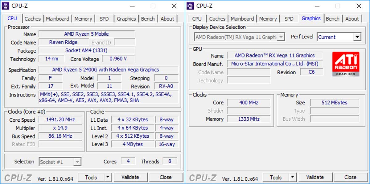 AMD Ryzen 5 2400G VEGA 11 1
