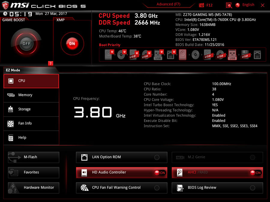 MSI Z270 Gaming M5 BIOS 1