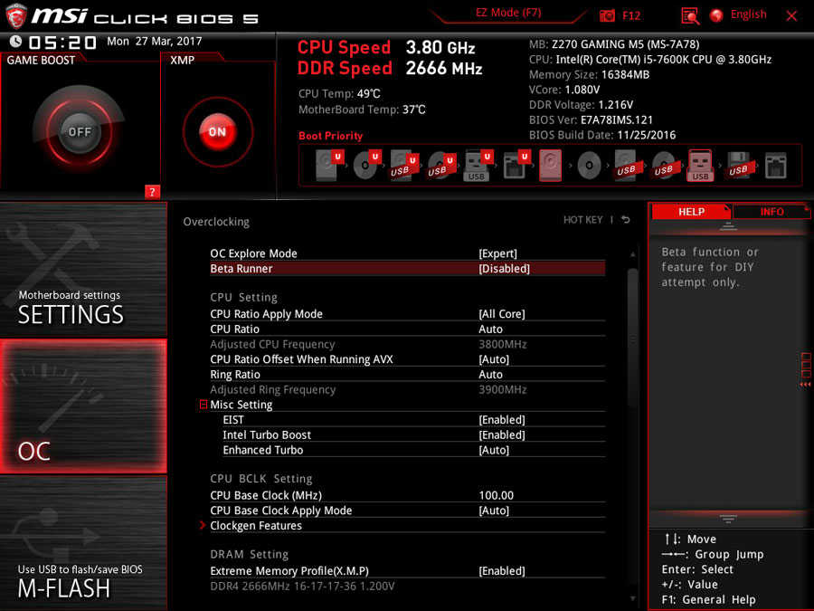 MSI Z270 Gaming M5 BIOS 4